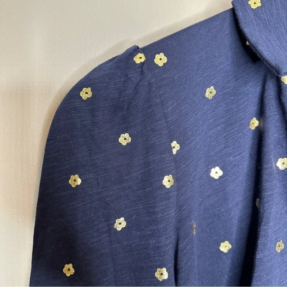 NWT Boden Notch Neck Smocked Frill Top in navy, foil dot - Picture 4 of 11